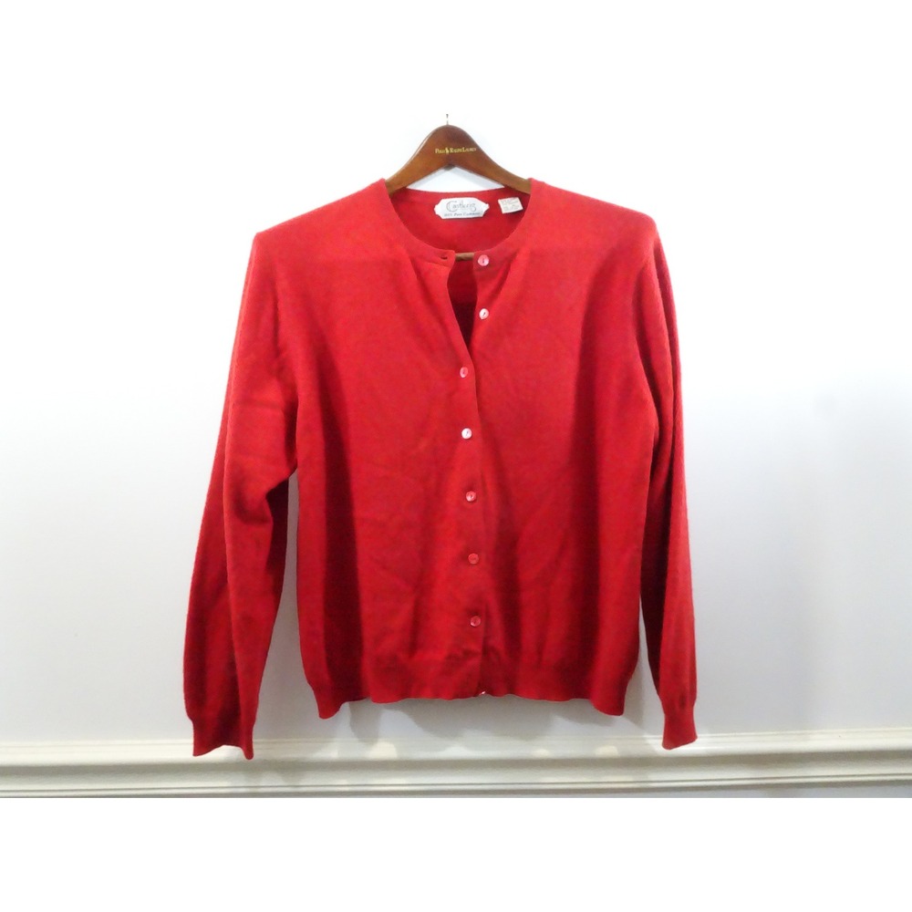 Castlerig Red 100% Pure Cashmere Button Front Crew Neck Cardigan Sweater XL
